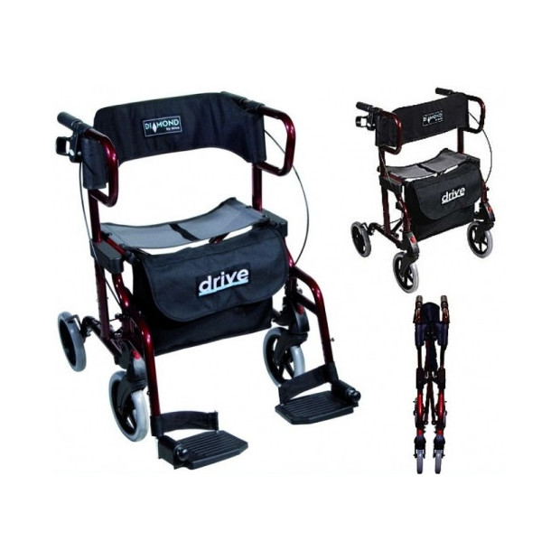 Déambulateur Fauteuil de Transfert 2 en 1, double fonction déambulateur et chaise roulante