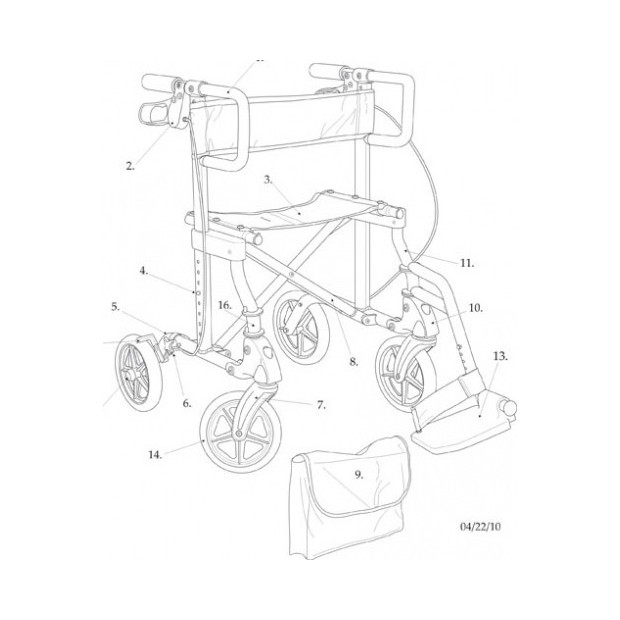 Schéma technique Déambulateur Fauteuil de Transfert 2 en 1