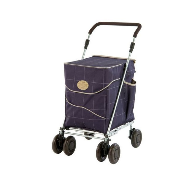 Chariot de course à pousser Sholeco Deluxe bleu avec son sac de 61 litres