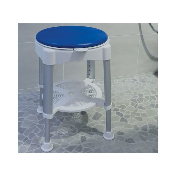 Tabouret de douche pivotant avec tablette sous l'assise