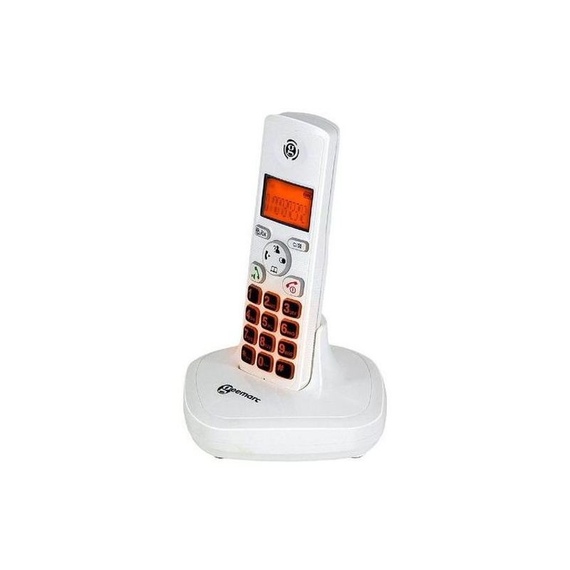 Téléphone Senior Sans Fil Geemarc – Amplifié, Répondeur, Touches Photo – Blanc