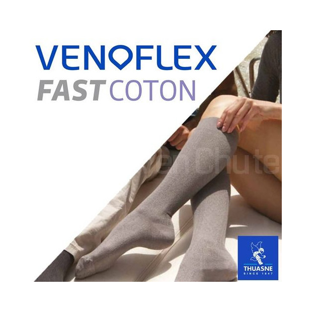 mi-bas de Contention Venoflex Fast Coton thuasne sans effet garrot au niveau du mollet grâce à un bord-côte simple épaisseur
