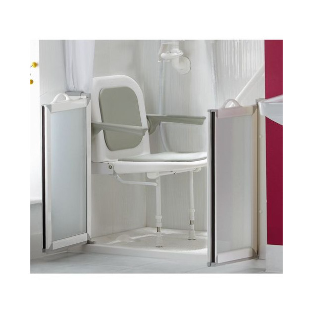 Chaise pour salle de bain murale rabattable fortissimo avec dossier et assise rembourré gris