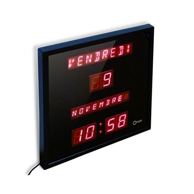 Horloge Calendrier Électronique contraste rouge sur fond noir