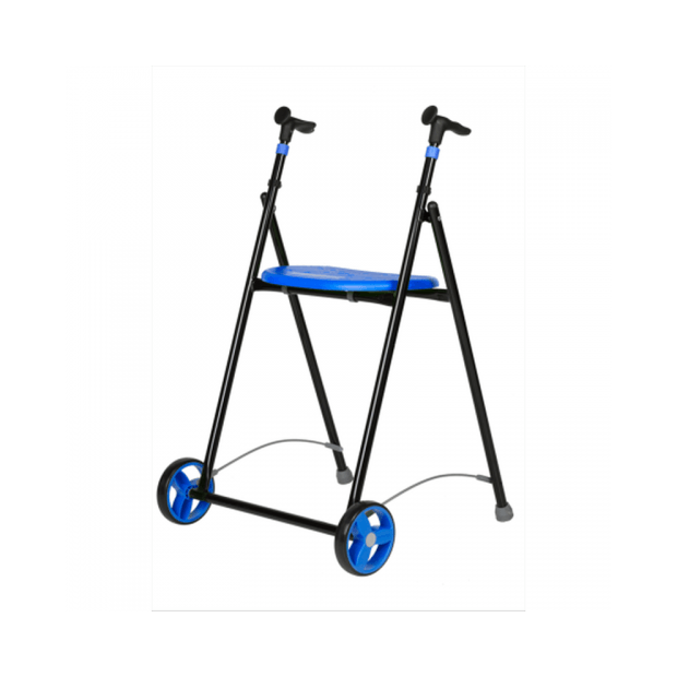 Rollator 2 roues Air On Light avec une assise bleu freinage par pression