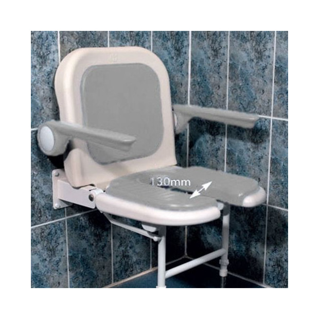 Siège pour mur douche fortissimo avec découpe à l'avant de l'assise repliable complétement sur le mur