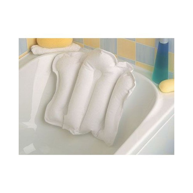 Oreiller de bain gonflable recouvert d'un tissu éponge blanc