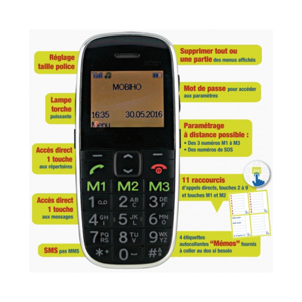 Téléphone Portable Amplifié avec médaillon SOS
