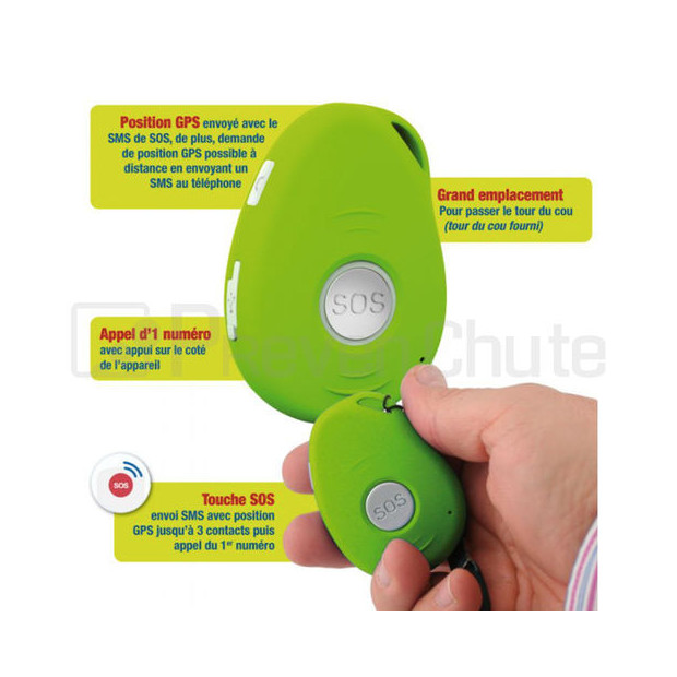 Téléphone pendentif Basic Sympa avec Géolocalisation vert enregistrement 1 numéro