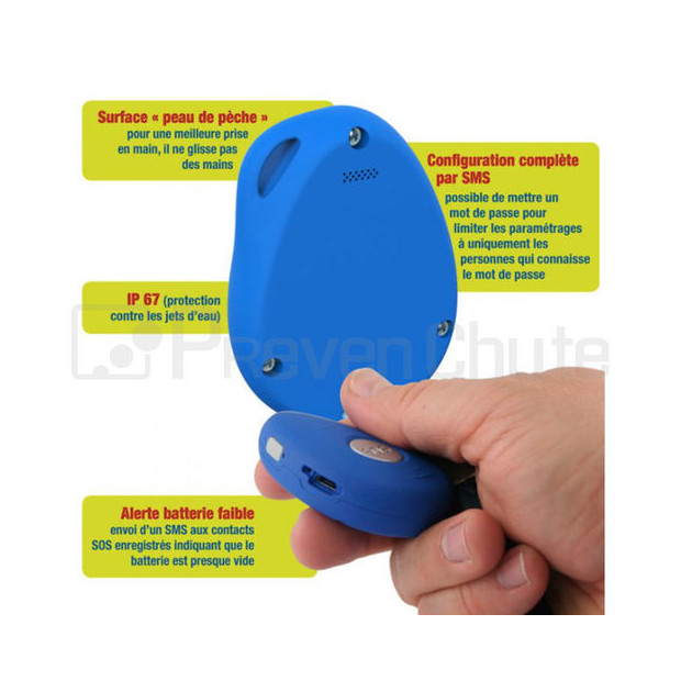 Téléphone pendentif Basic Sympa avec Géolocalisation bleu matière peau de pêche avec alerte batterie faible