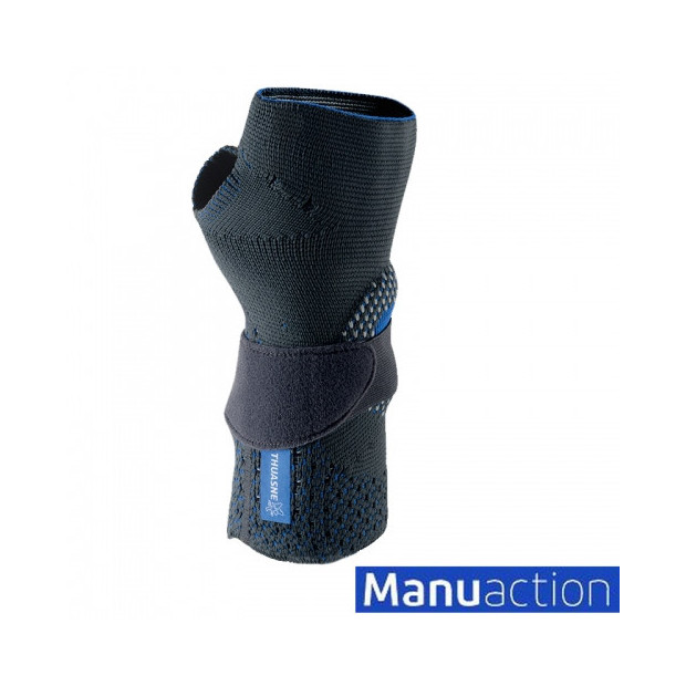 Attelle de poignet Manuaction Thuasne noir et bleu avec sangle additionnelle élastique