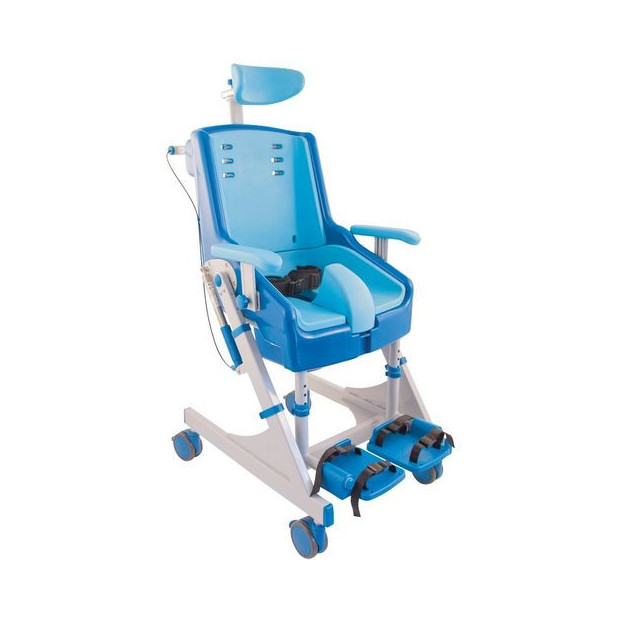 Fauteuil Seahorse Plus douche et wc pour enfant avec sangle bleu et blanc