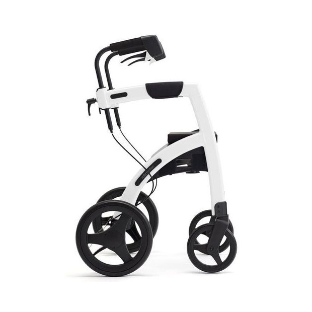 Rollator Fauteuil Roulant Rollz Motion blanc et noir avec poignées de frein vers l'avant