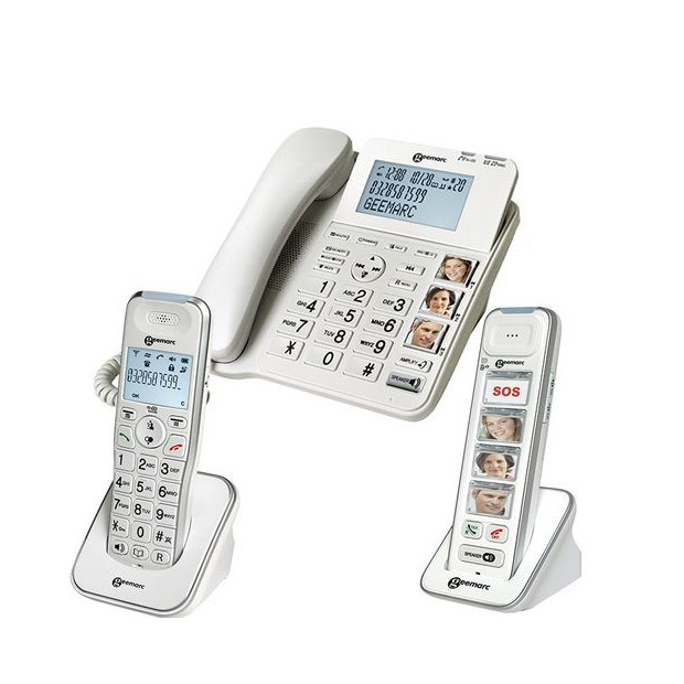 téléphone filaire avec répondeur + téléphone sans-fil mémoire photo ou basique Amplidect Combi Photodect 295 Geemarc