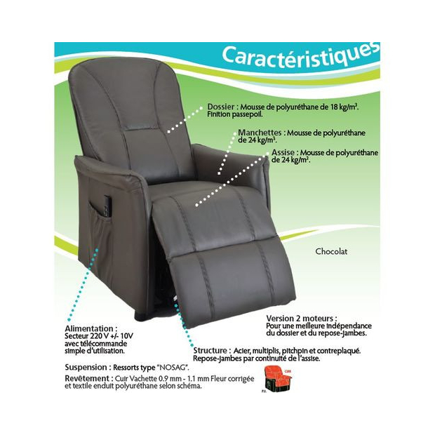 Fauteuil Releveur électrique en Cuir Celestin