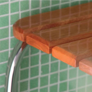 Tabouret de douche Bois à lattes vernies et Inox zoom