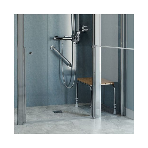 Tabouret de salle de bain Bois et Inox rectangles avec angles arrondis