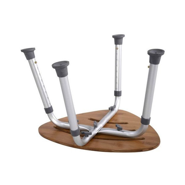 Tabouret de douche Bambou 4 pieds réglables aluminium avec embouts en caoutchouc gris antidérapants