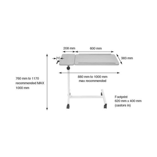 Mesures Table de lit roulante double plateau