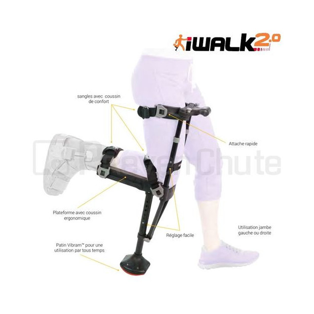 Schéma Béquille iWALK Mains Libres sangles avec coussin de confort et attaches rapides