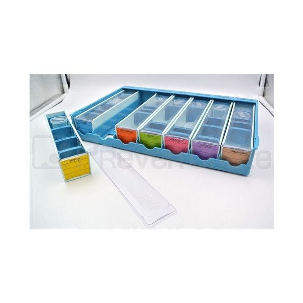Pilulier Semainier Grand Format 7 boites avec 4 compartiments différentes couleurs