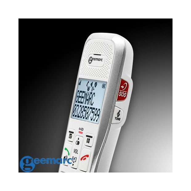 Téléphone Geemarc Sans-Fil Amplidect 595 avec interphone grosse touche bouton sos rouge sur le coté
