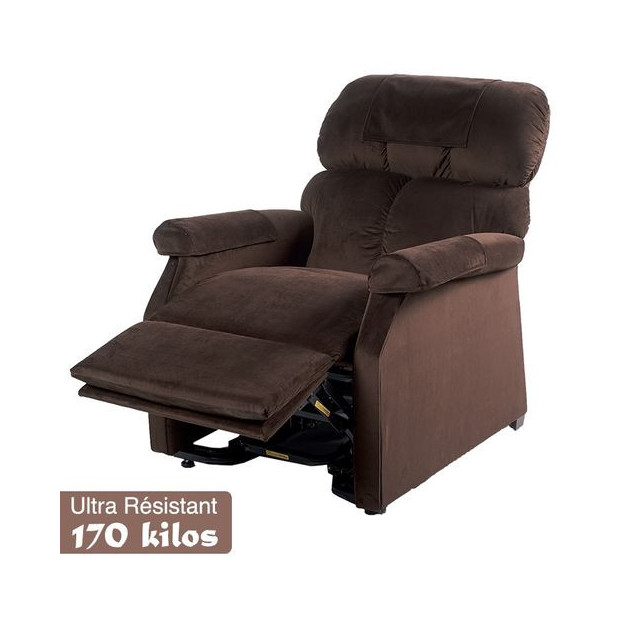 Fauteuil Releveur Relax Premium XL MINI 1 moteur tissu velours marron 170kg max