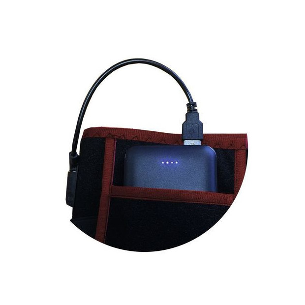 ceinture de soutien chauffante avec batterie lithium rechargeable et câble USB noir et rouge