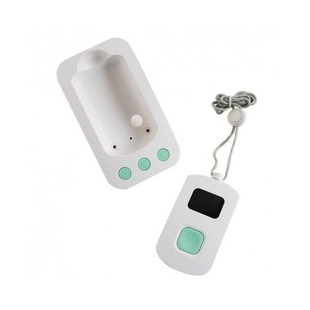 Système Appel malade sans-fil portable base et pendentif blanc boutons vert