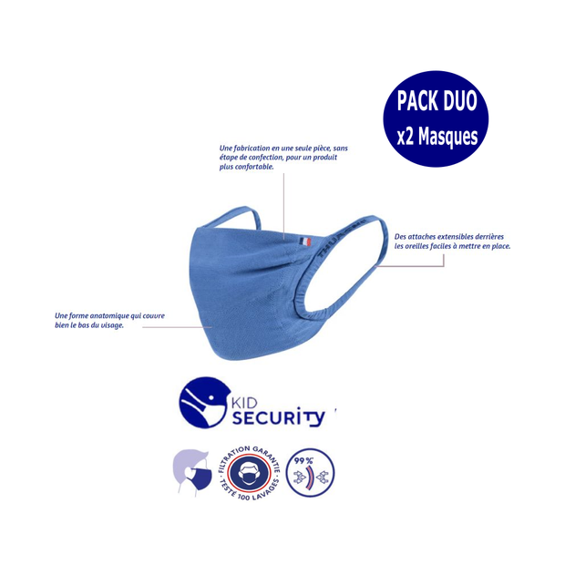 Pack DUO Masques barrière Enfant lavable Kid Security Thuasne