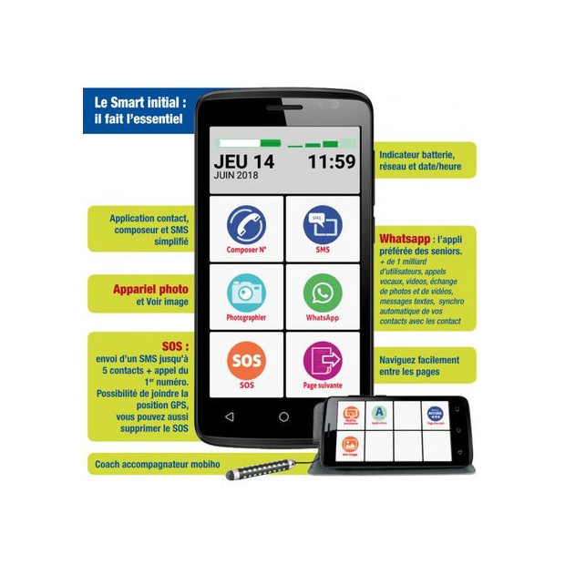 Portable Smartphone Senior Initial 5,5 pouce application essentielles  simples