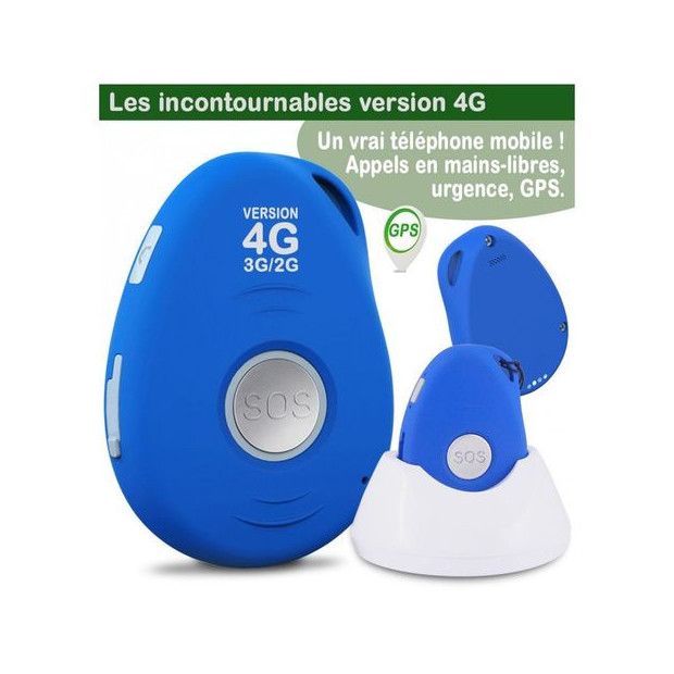 Téléphone Médaillon Basic Sympa 3G avec Géolocalisation bouton SOS bleu