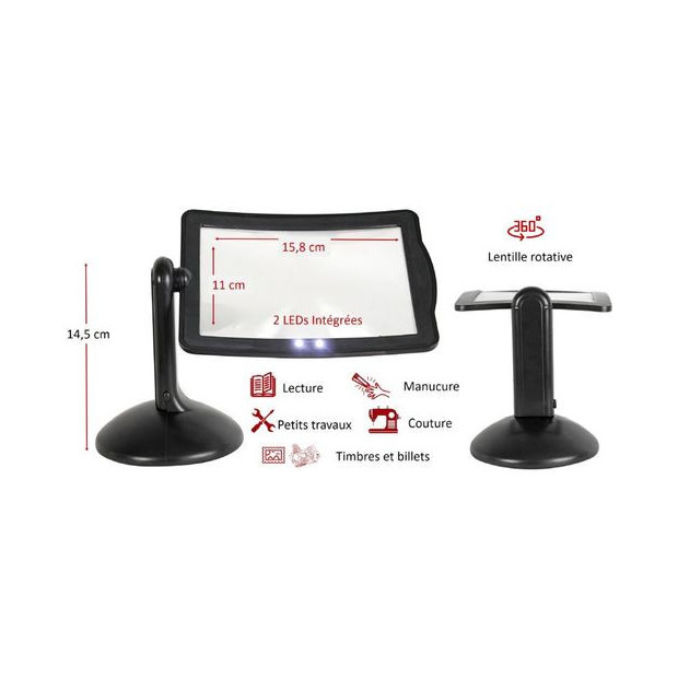 mesures Loupe Lumineuse Orientable Mains Libres lentille rotative