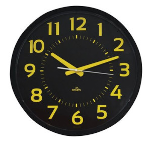 Horloge Silencieuse fort Contraste jaune sur fond noir