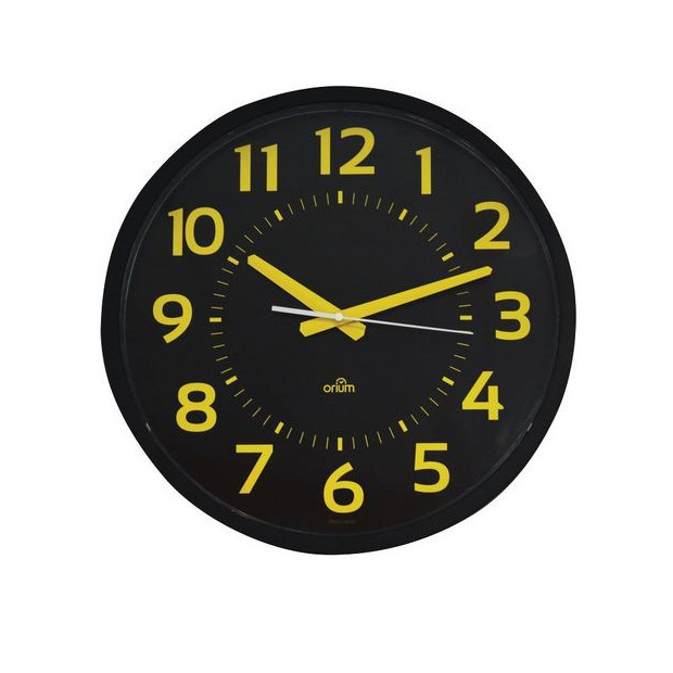 Horloge Silencieuse fort Contraste jaune sur fond noir