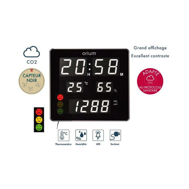 Horloge CO2 & Température Quaelis 18 noir blanche a LED