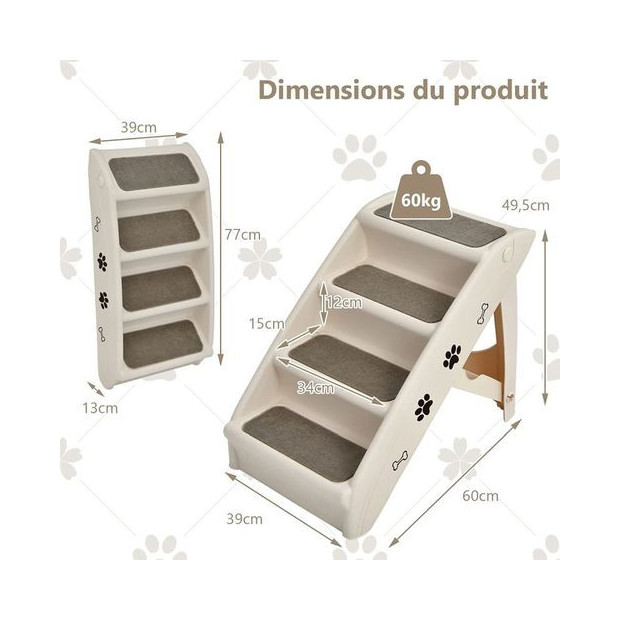 Dimensions de l'escalier pour chiens et chats max 60 kg