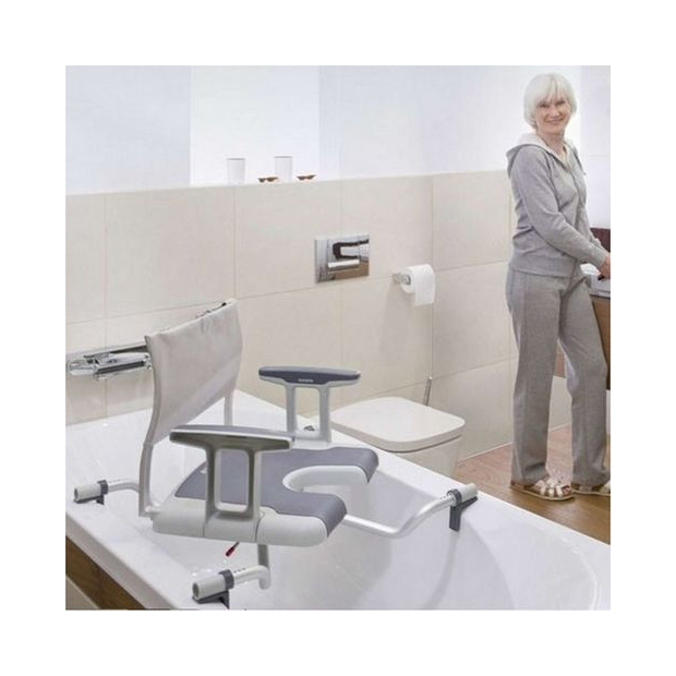 Siège pour baignoire pivotant Aquatec Sorrento Invacare avec accoudoirs gris