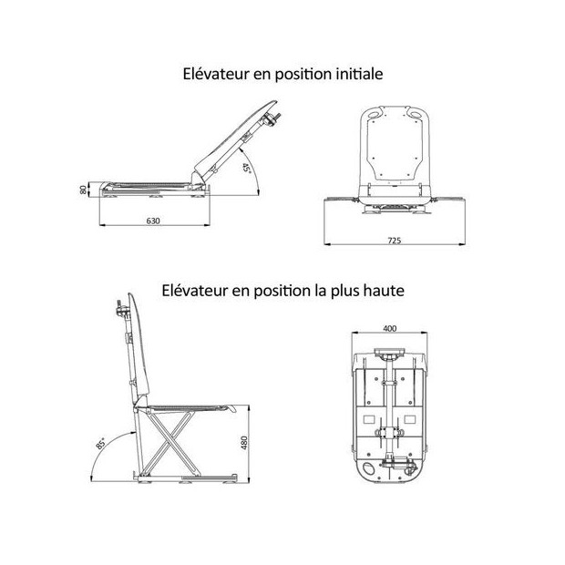 Schéma Chaise élévateur pour baignoire Gala avec position  semi allongée et assise