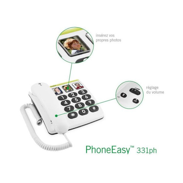 Téléphone filaire Doro Phone Easy 331 PH compatible avec les appareils auditifs