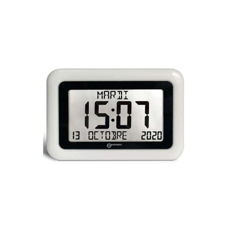 VINILITE Horloge Murale Réveil Numérique Radio-pilotée avec Température Horloge de Table en Bois Calendrier en 7 Langues Clock Design Moderne