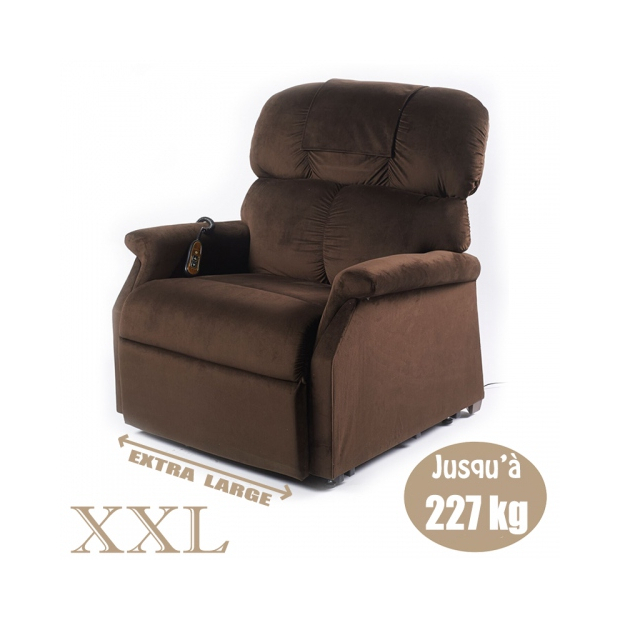 Fauteuil Releveur Relaxation Premium XXL 1 moteur velours soft touch marron