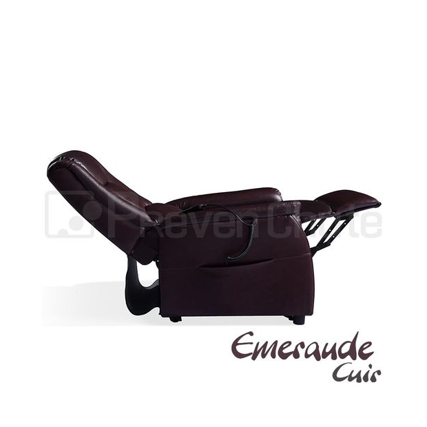 fauteuil releveur emeraude cuir marron position allongée