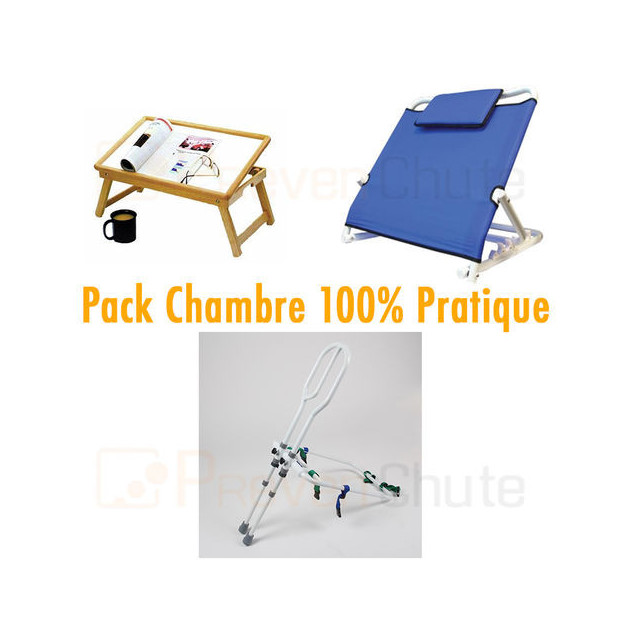 Pack CHAMBRE 100% Pratique, barre d'appui de lit, dossier réglable et plateau de lit inclinable