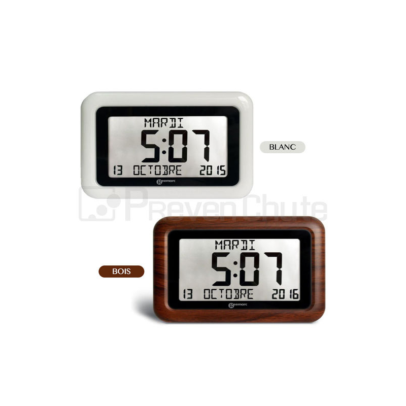 VINILITE Horloge murale numérique de table, réveil radio-contrôlé par table de chevet à piles avec grand écran LCD, calendrier, température et humidité