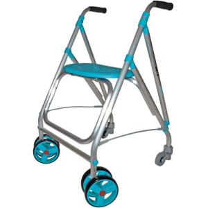 Rollator 4 roues Ara D Plus Bleu doubles roues avant pivotantes et roulettes arrières pour freinage par pression