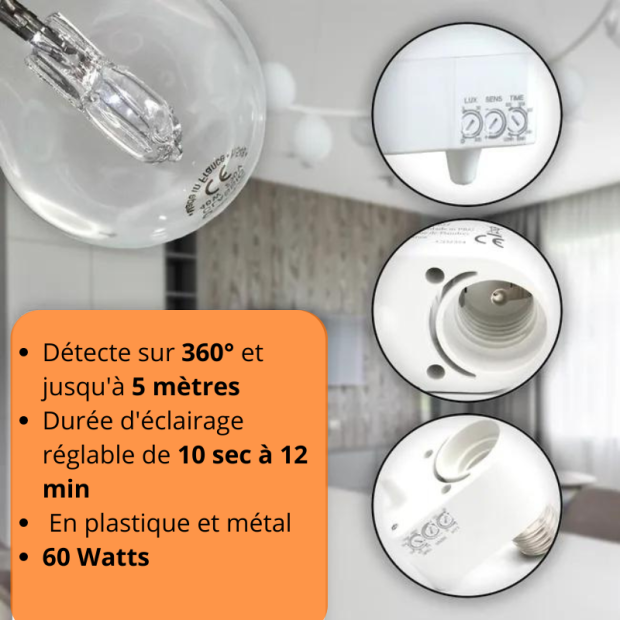 caractéristiques lampe électrique à détection de mouvement