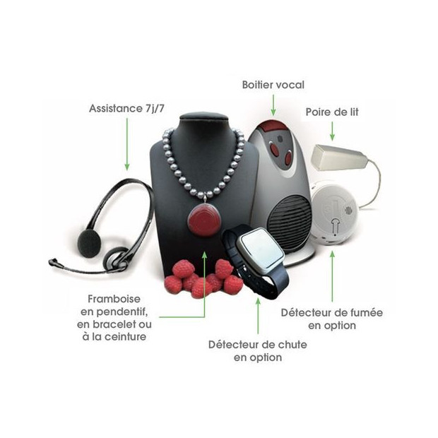 Téléassistance Pack Appartement contient un boitier vocal, un pendentif ou bracelet et une poire d'appel