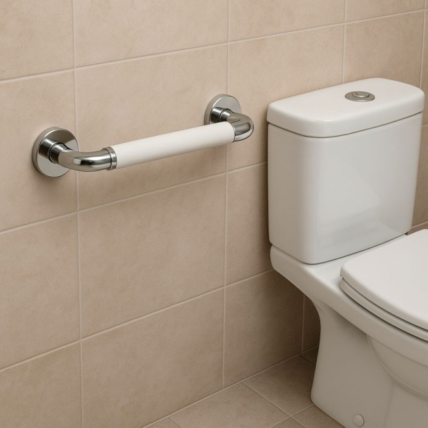barre d'appui en bois massif dans les toilettes
