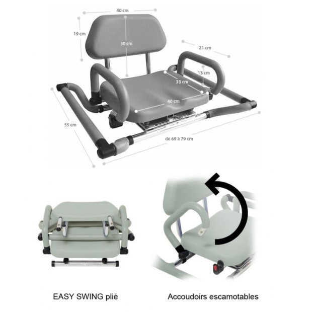 dimensions du fauteuil de bain pivotant easy swing